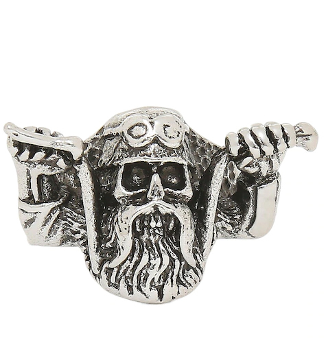 Men Stainless Steel Vintage Gothic & Bearded Biker Skull Adjustable Finger Ring